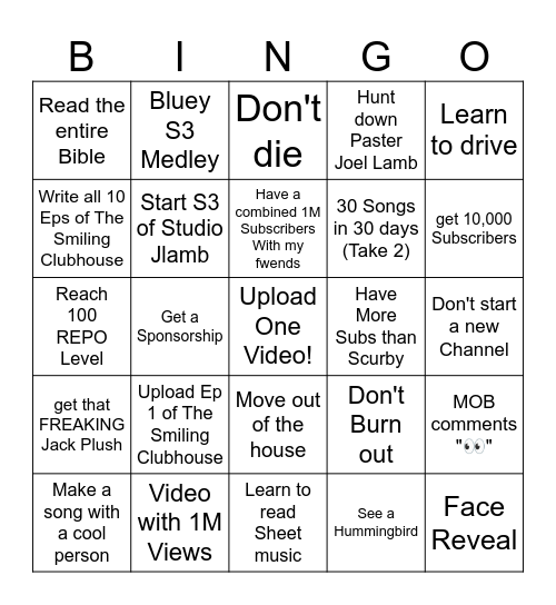 Joel Lamb Bingo 2026 Bingo Card