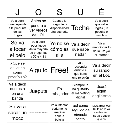 Chosué Bingo Card