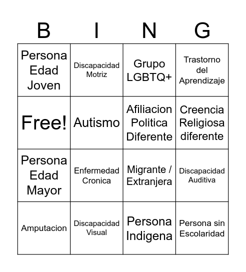 Diversidad e Inclusion Bingo Card