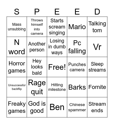 Speed Bingo Card