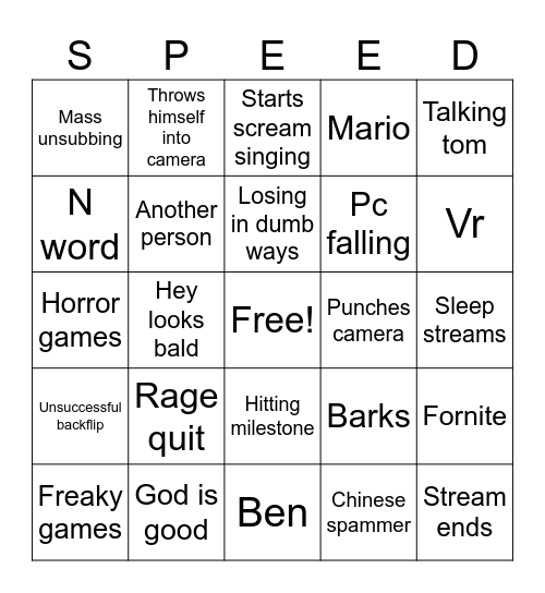 Speed Bingo Card