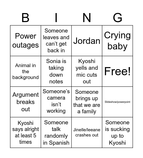 Meeting Bingo Card