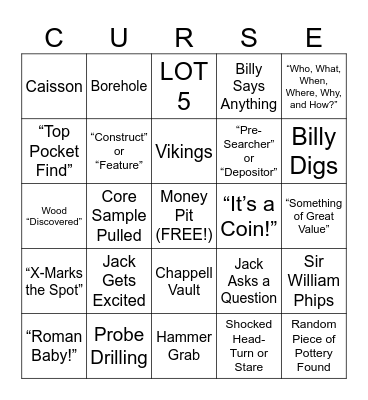 Curse of Oak Island Bingo Card