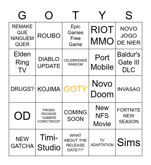 TGA Bingo Card