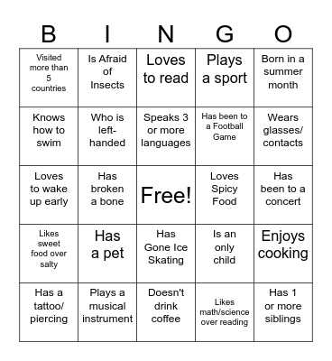 Connection Bingo Card