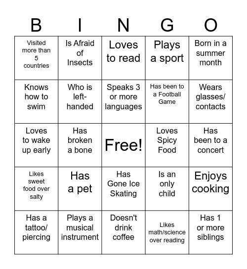 Connection Bingo Card