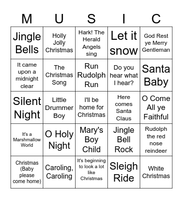 Christmas Song BINGO Card