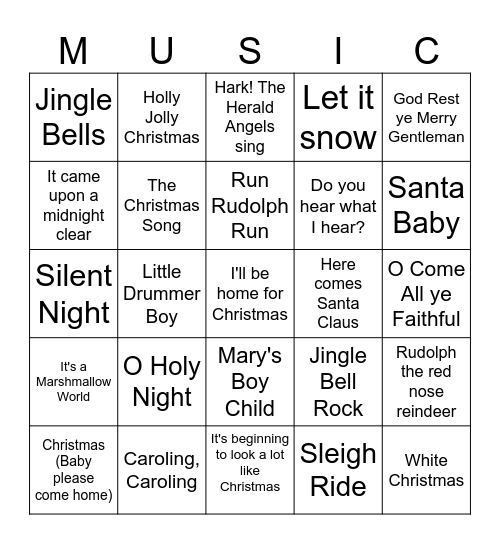 Christmas Song BINGO Card