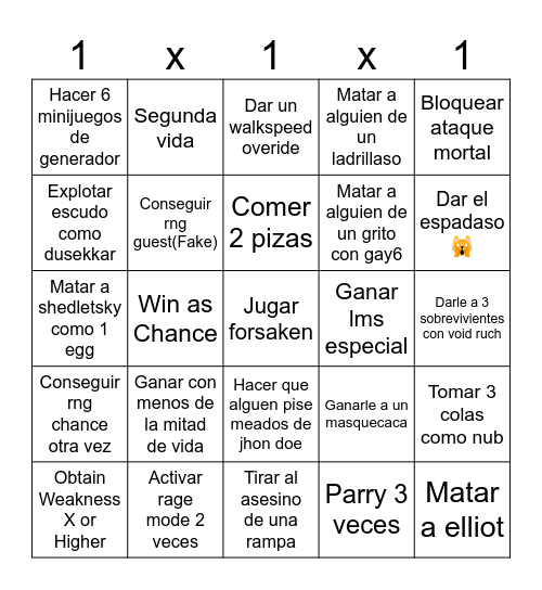 Forsaken Bingo Card