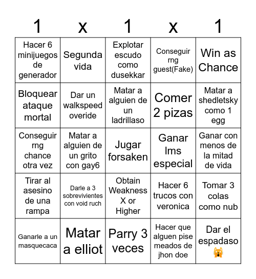 Forsaken Bingo Card