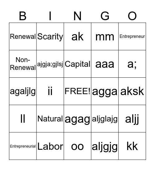 Untitled Bingo Card