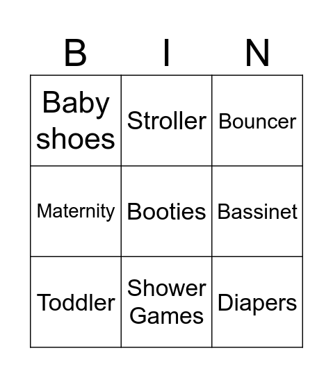 Angel's Baby Shower Bingo Card
