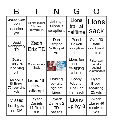 Commanders at Lions - January 18, 2025 Bingo Card