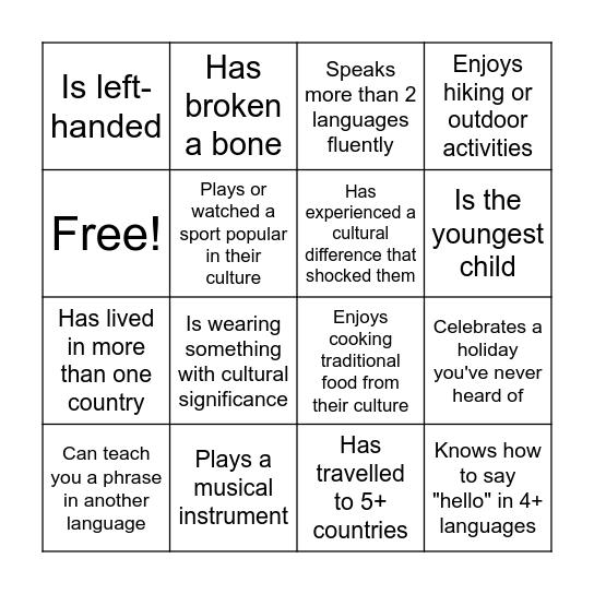 International Vespers Bingo Card