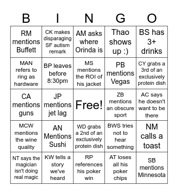 Holiday Party Bingo Card