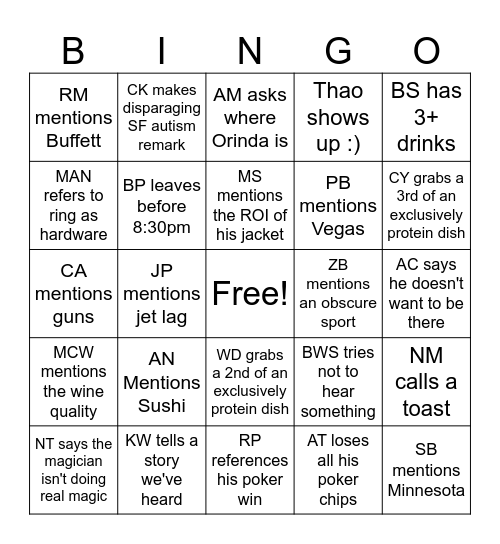 Holiday Party Bingo Card