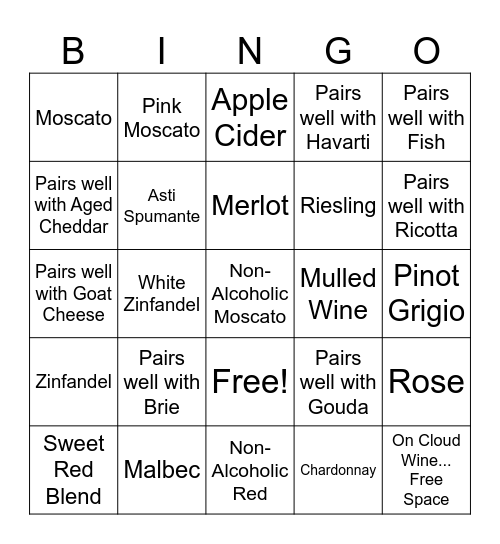 Guess That Wine Bingo Card