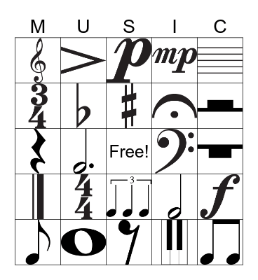 Easy Music Symbols Bingo Card
