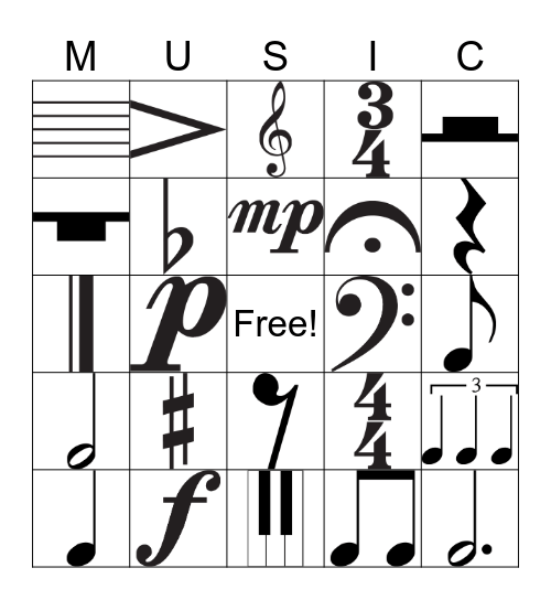 Easy Music Symbols Bingo Card