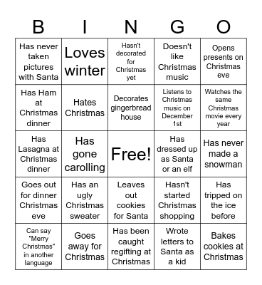 Christmas BINGO! Find Someone who... Bingo Card