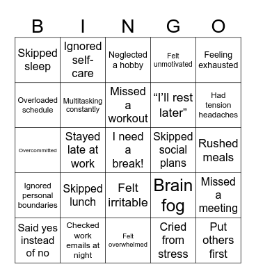 Burnout Bingo Card