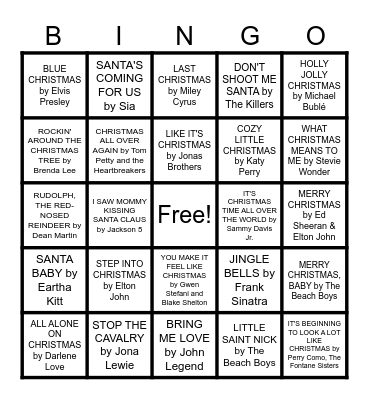 🎅🎁XMAS SONG BINGO!🎄🤶 Bingo Card