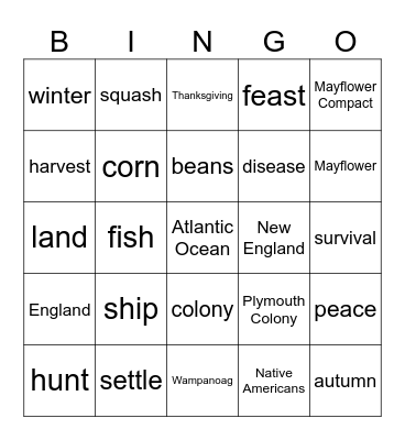The Story of the Mayflower Bingo Card