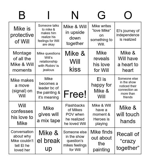 Byler happens & I’m not crazy Bingo Card