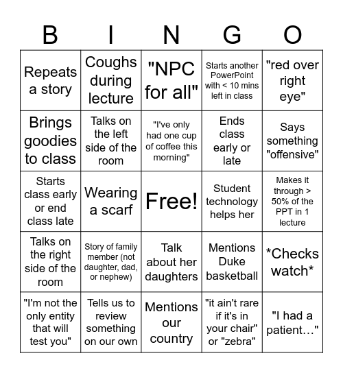 Cisarick Bingo Card