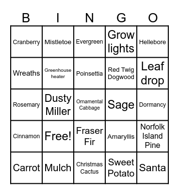 Winter Plant Bingo Card