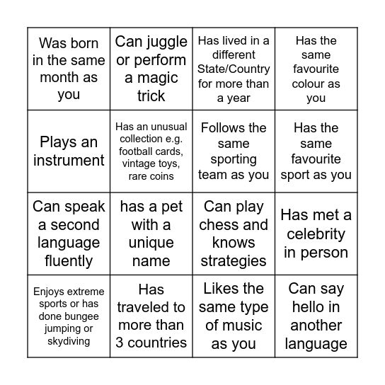 Find Someone Who... Bingo Card