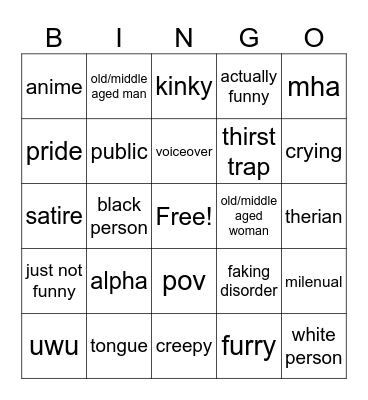 cringe bingo Card