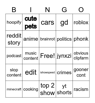 tiktok bingo Card