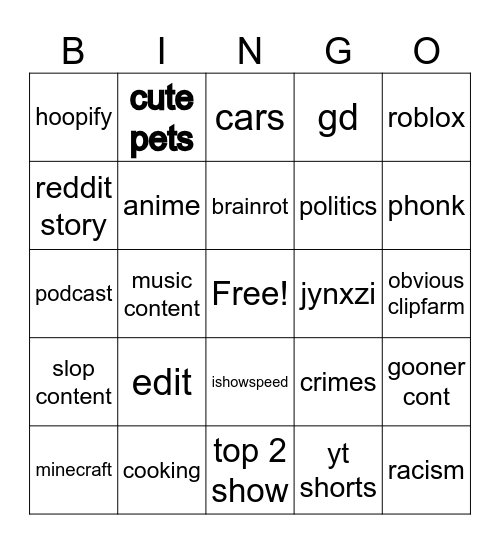 tiktok bingo Card