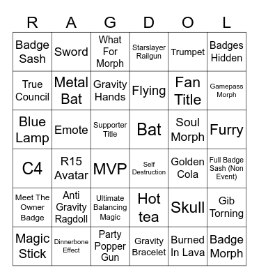 General Ragdoll Chaos Bingo Card