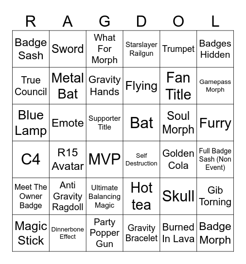 General Ragdoll Chaos Bingo Card