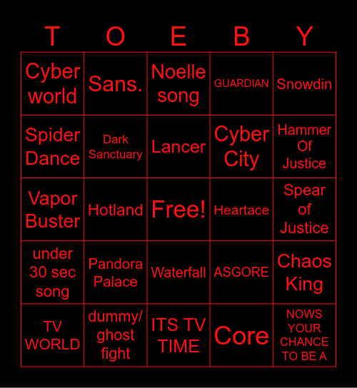 Toby Fox Bingo Card