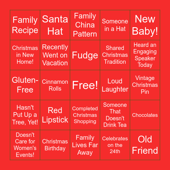 Christmas Tea Bingo Card