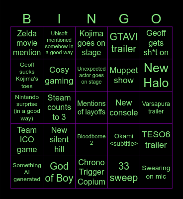 GOTY2025 card Bingo Card
