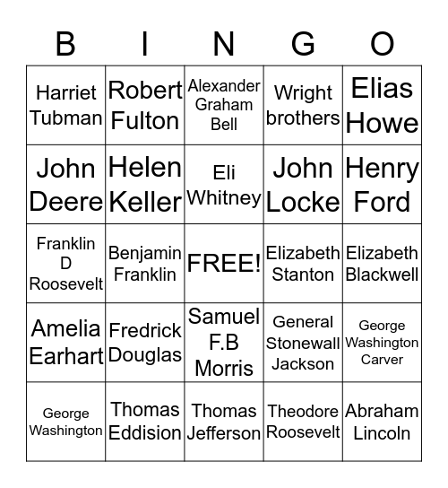 Famous People in America Bingo Card