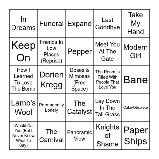 Spotify Wrapped Predictions Bingo Card