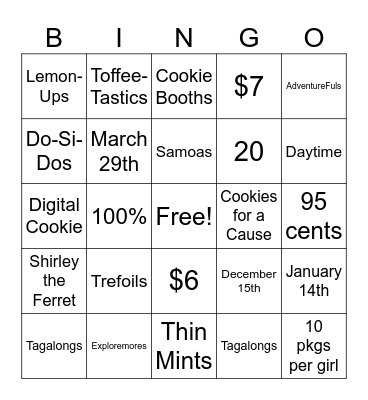 Cookie Bingo Card