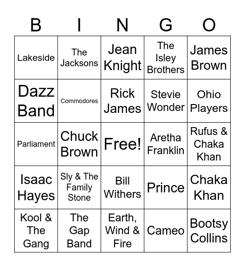 Funk Outta Here Bingo Card