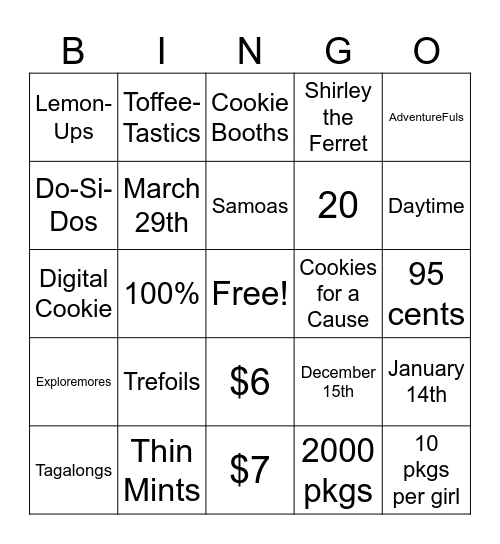 Cookie Bingo Card