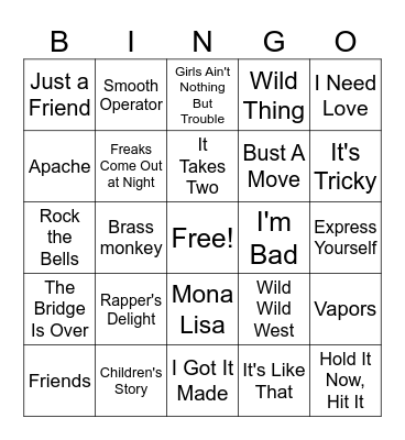 80's Hip Hop Bingo Card