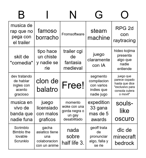 vidio gaem awards 2025 Bingo Card