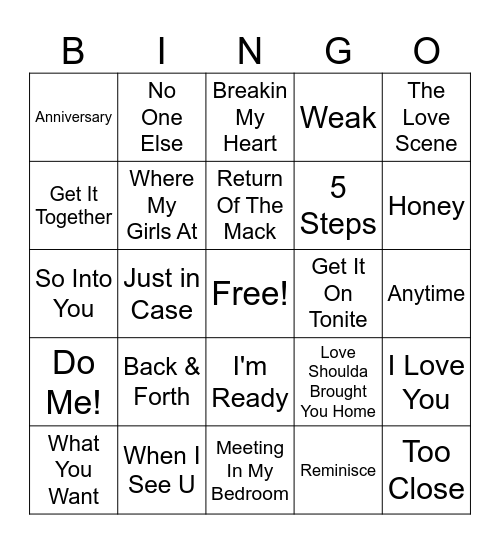 90's R&B Bingo Card