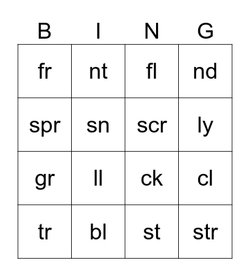 Phonics 3 Bingo Card