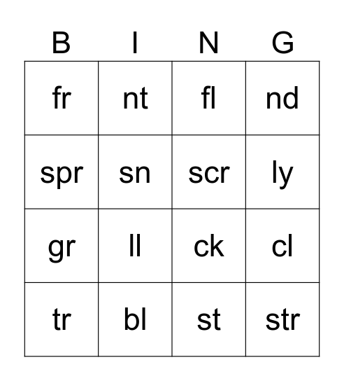 Phonics 3 Bingo Card