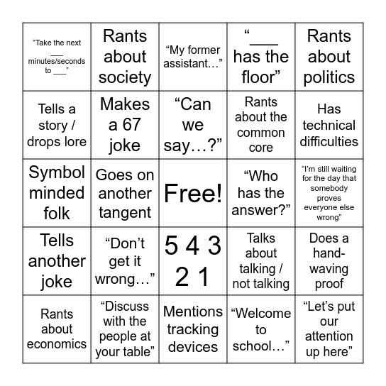 Mr palen bingo Card